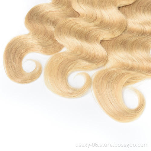 Peruvian Hair Dubai Bulk Hair 1B/613# Ombre Blonde Body Wave Cuticle Aligned Raw Brazilian Hair Bundles